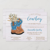 Little Cowboy Bootie White Wood Baby Shower Invitation (Front/Back)