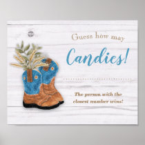 Little Cowboy Bootie White Wood Shower Game Sign