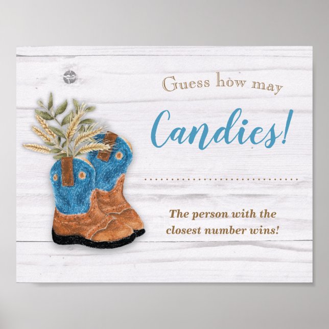Little Cowboy Bootie White Wood Shower Game Sign (Front)