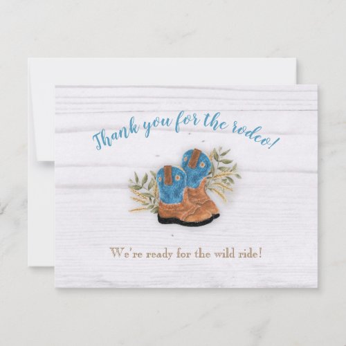 Little Cowboy Bootie White Wood Thank You Card