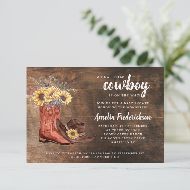 Little Cowboy Boots Baby Shower Invitation (Standing Front)