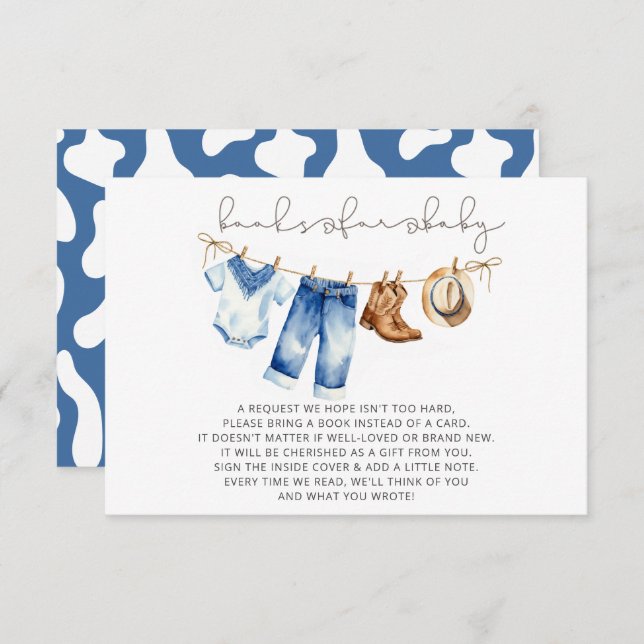 Little Cowboy Boy Baby Shower Book Request  Enclosure Card (Front/Back)