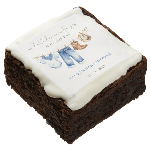 Little Cowboy Boy Baby Shower Brownie (Angled)