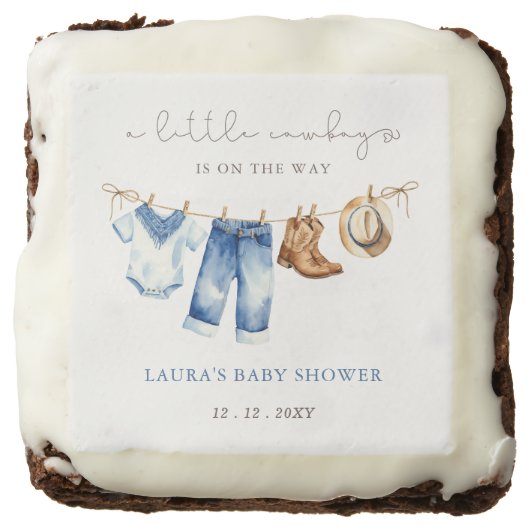 Little Cowboy Boy Baby Shower Brownie (Front)