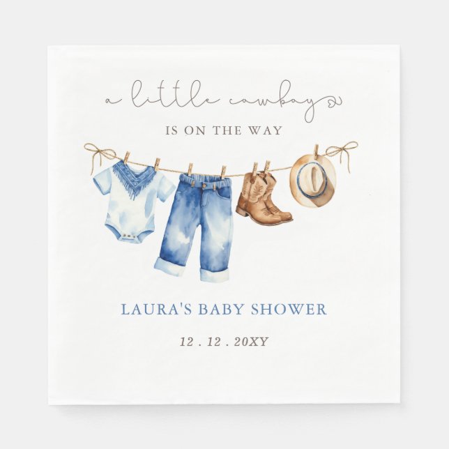 Little Cowboy Boy Baby Shower Napkins (Front)