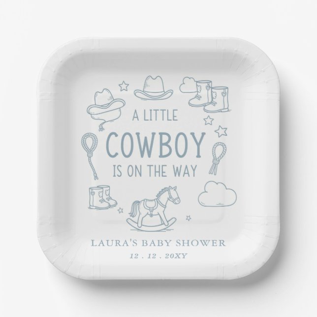 Little Cowboy Boy Baby Shower Paper Plates (Front)