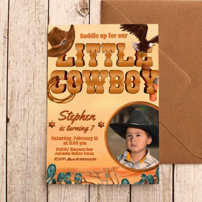 Little Cowboy Boy Birthday Invitation (Little Cowboy -  Boy Birthday Invitation with Picture)