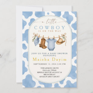 Little Cowboy Boy Blue Cow Print Baby Shower  Invitation