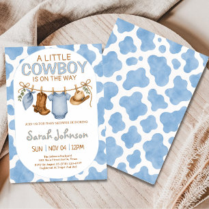 Little Cowboy Boy Blue Cow Print Baby Shower Invitation