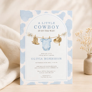 Little Cowboy Boy Cow Print Baby Shower Invitation