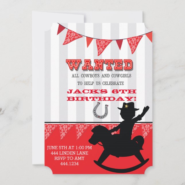 Little Cowboy Buckaroo Birthday Invitation (Front)