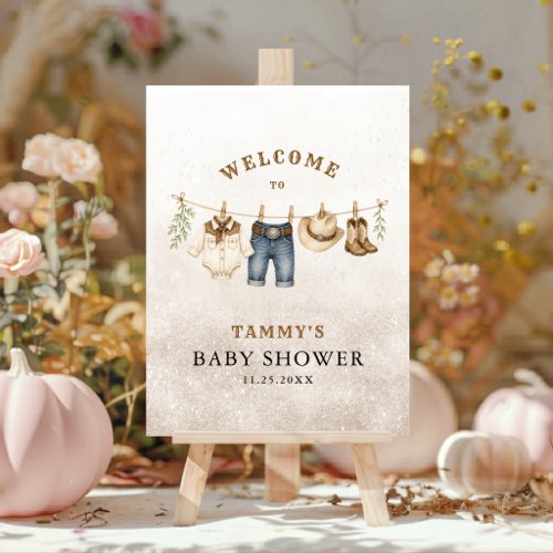 Little Cowboy Clothesline Baby Showe Welcome Sign
