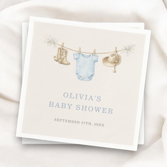 Little Cowboy Clothesline Baby Shower Party Napkins (Creator Uploaded)