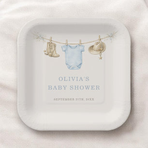 Little Cowboy Clothesline Baby Shower Party Paper Plates