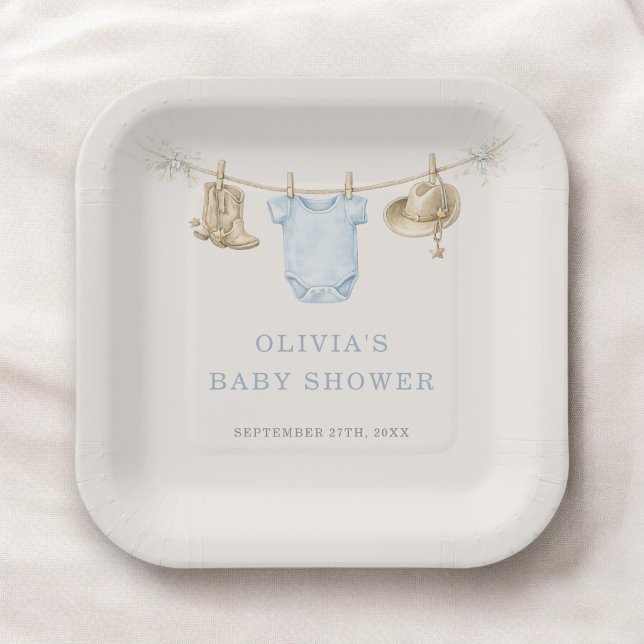Little Cowboy Clothesline Baby Shower Party Paper Plates (Creator Uploaded)