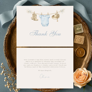 Little Cowboy Clothesline Baby Shower Thank You Card