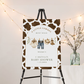 Little Cowboy Clothesline Welcome Sign | Cow Print