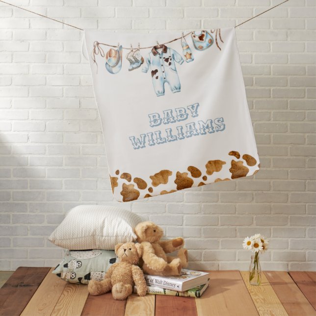 Little Cowboy Clothesline WildWest Boy Baby Shower Baby Blanket (In Situ)