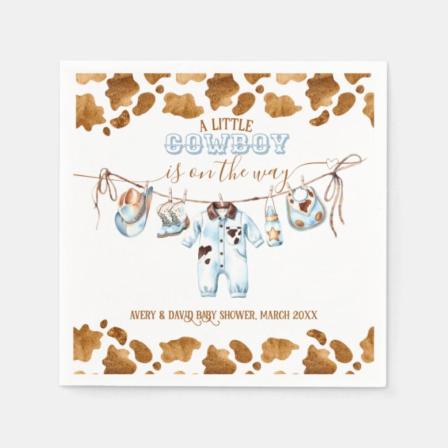 Little Cowboy Clothesline WildWest Boy Baby Shower Napkins (Front)