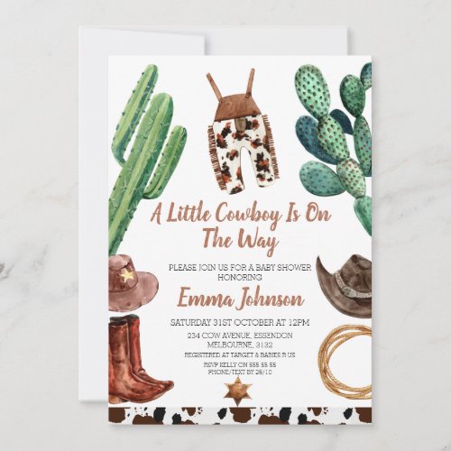 Little Cowboy Cow Print Baby Shower Invitation