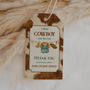 Little Cowboy Cow Western Clothesline Baby Shower Gift Tags