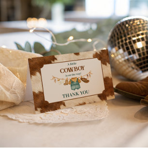 Little Cowboy Cow Western Clothesline Baby Shower Letterpress Thank You Card