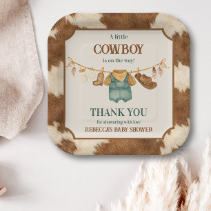 Little Cowboy Cow Western Clothesline Baby Shower Paper Plates