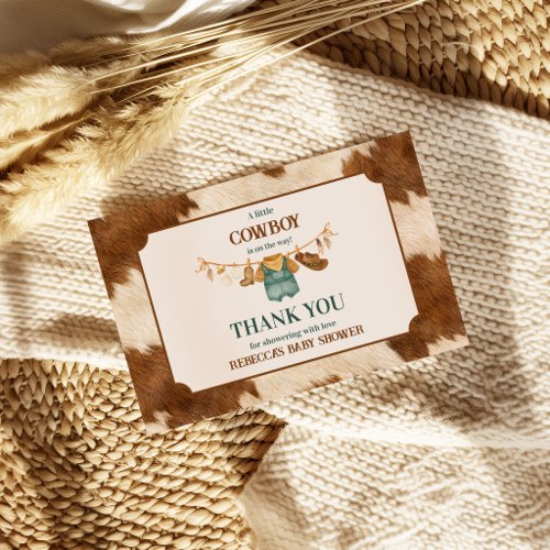 Little Cowboy Cow Western Clothesline Baby Shower Thank You Card