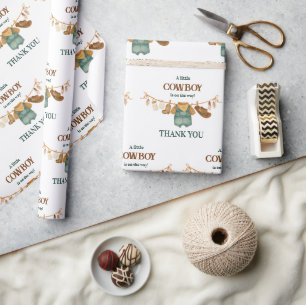 Little Cowboy Cow Western Clothesline Baby Shower Wrapping Paper