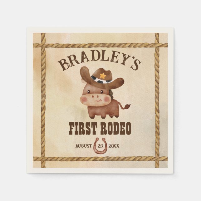 Little cowboy cute baby horse first rodeo napkins (Front)
