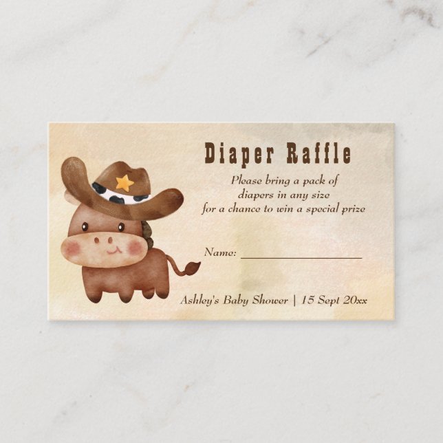Little cowboy cute baby horse in a hat baby shower enclosure card (Front)