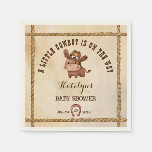 Little cowboy cute baby horse in a hat baby shower napkins (Front)