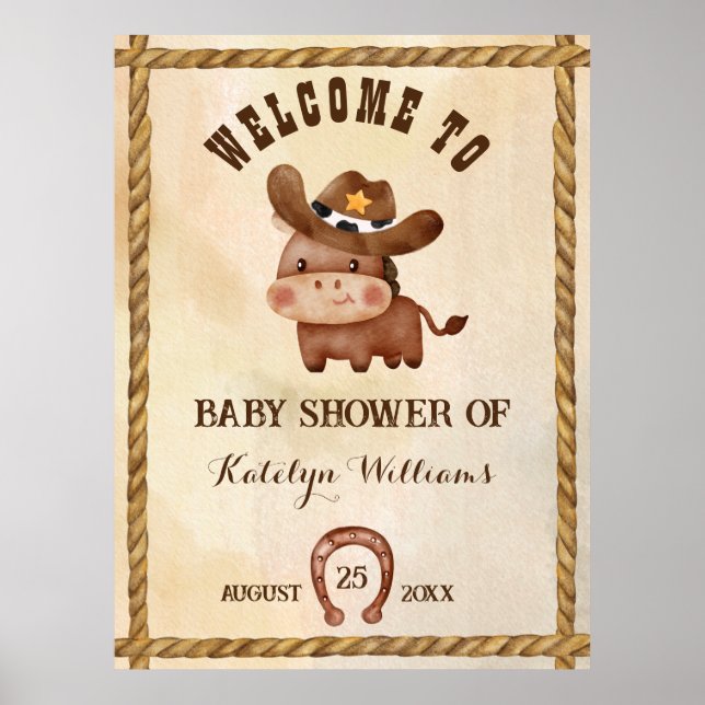 Little cowboy cute baby horse in a hat baby shower poster (Front)
