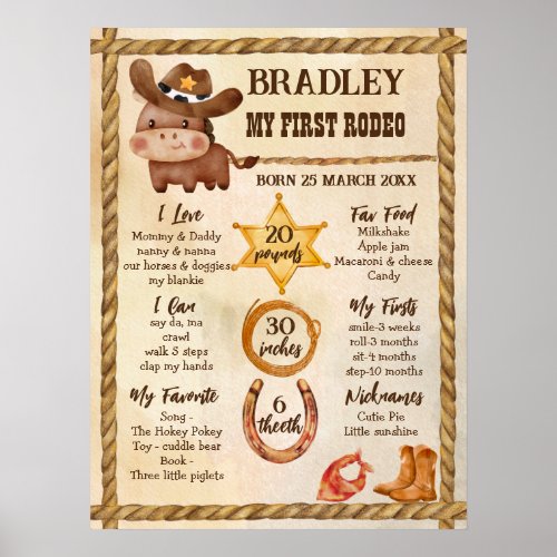 Little cowboy cute baby horse in a hat milestone poster