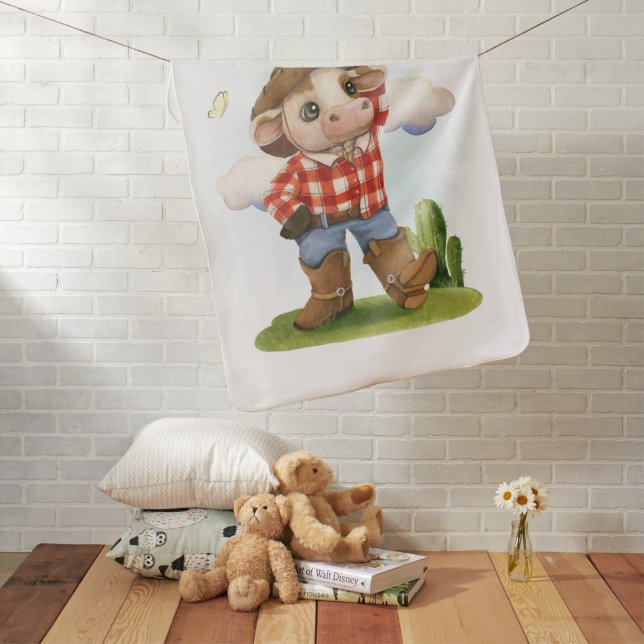 Little Cowboy Cute bull Baby Blanket (In Situ)