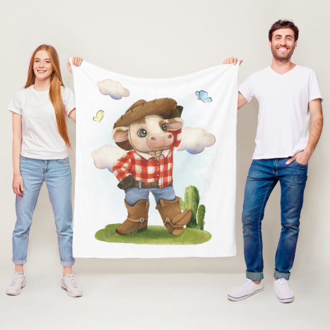 Little Cowboy Cute bull Fleece Blanket (In Situ)