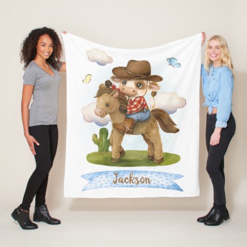 Little Cowboy Cute Bull Fleece Blanket