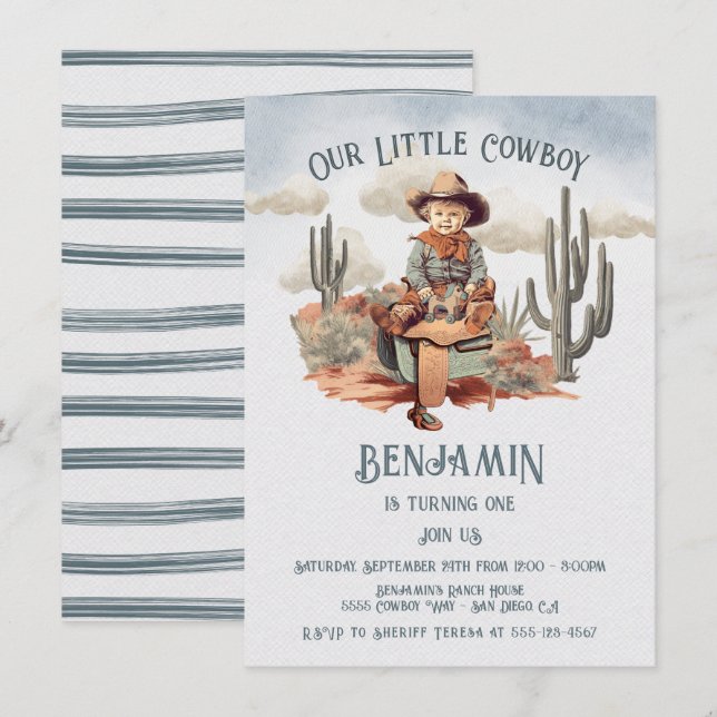 Little Cowboy First Birthday Party Invitation (Front/Back)