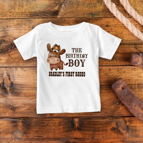 Little cowboy first rodeo personalized name baby T_Shirt