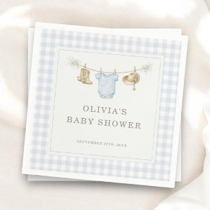 Little Cowboy Gingham Blue Boy Baby Shower Party Napkins