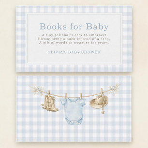 Little Cowboy Gingham Books for Baby Shower Enclosure Card