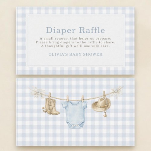 Little Cowboy Gingham Diaper Raffle Baby Shower Enclosure Card