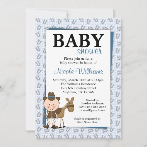 Little Cowboy Horseshoes Baby Shower Invitations