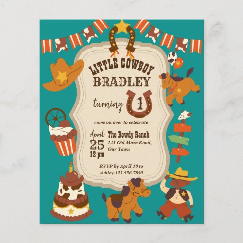 Little cowboy kids birthday party budget invite