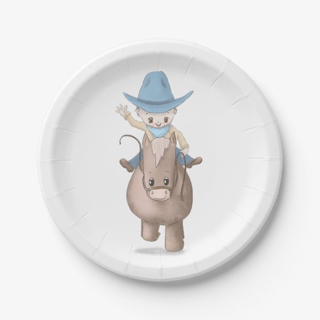 Little Cowboy Kids Western Party Paper Plates (Front)