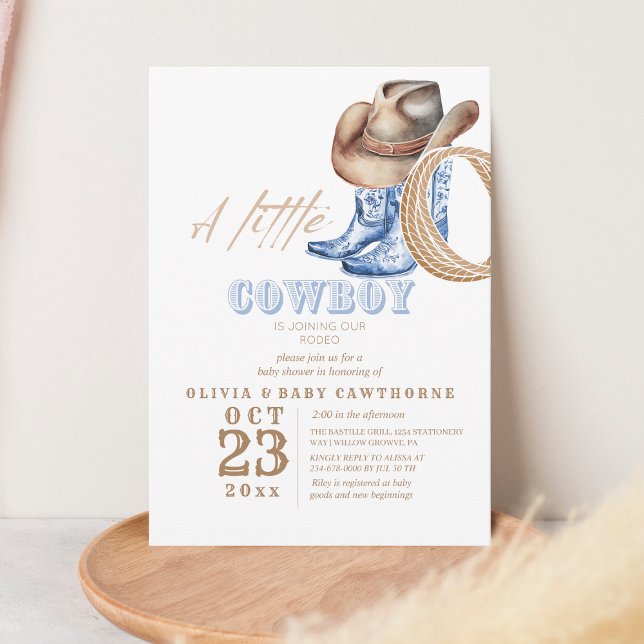 Little Cowboy Minimalist First Rodeo Baby shower Invitation (Creator Uploaded)