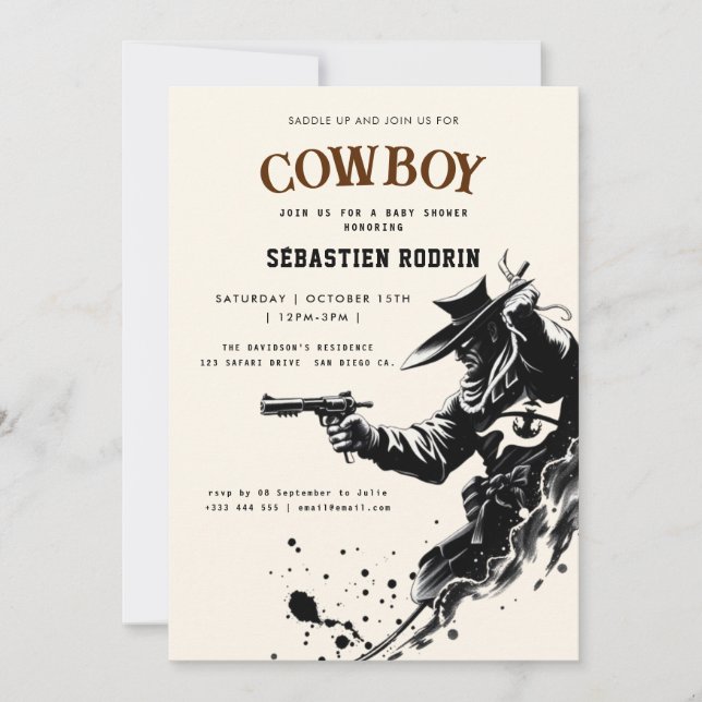 Little Cowboy Modern Baby Shower Invitation (Front)