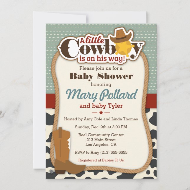 Little Cowboy Modern Baby Shower Invitation (Front)