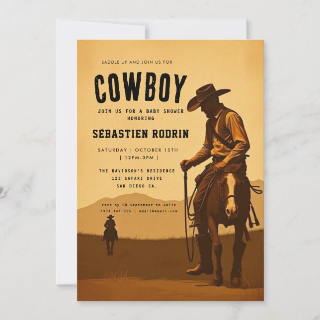 Little Cowboy Modern Baby Shower Invitation (Front)