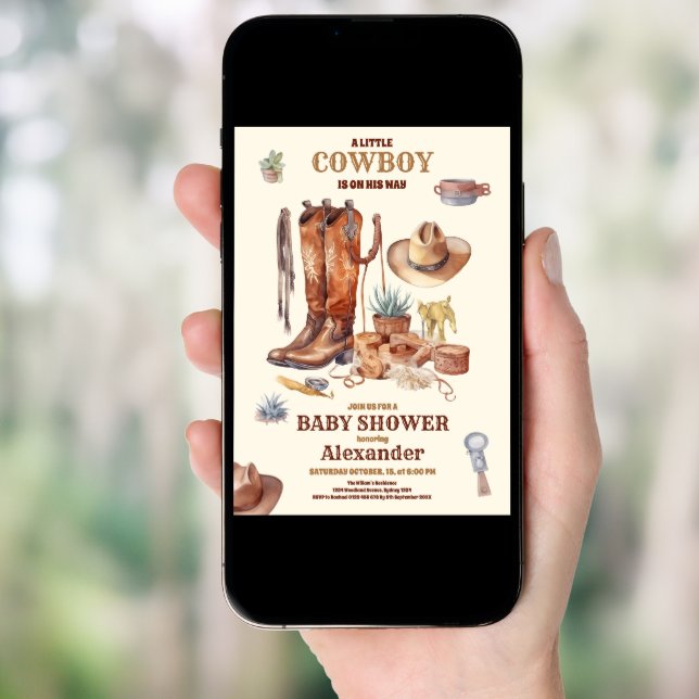 Little Cowboy Modern Western Rodeo Baby Shower Invitation (Front Digital)